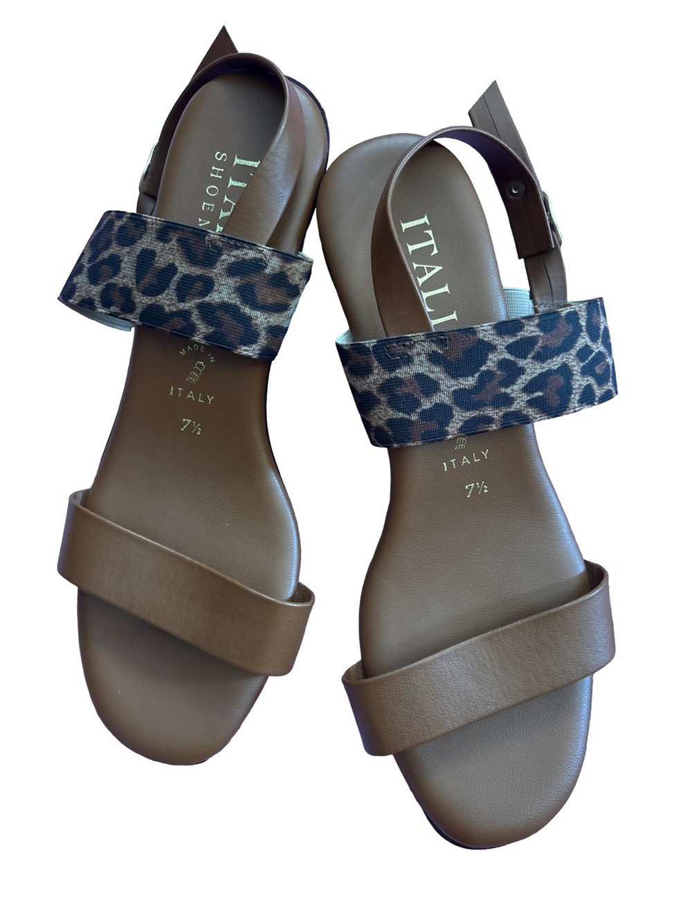 Source Unknown Brown Sandals with Leopard-Print Strap